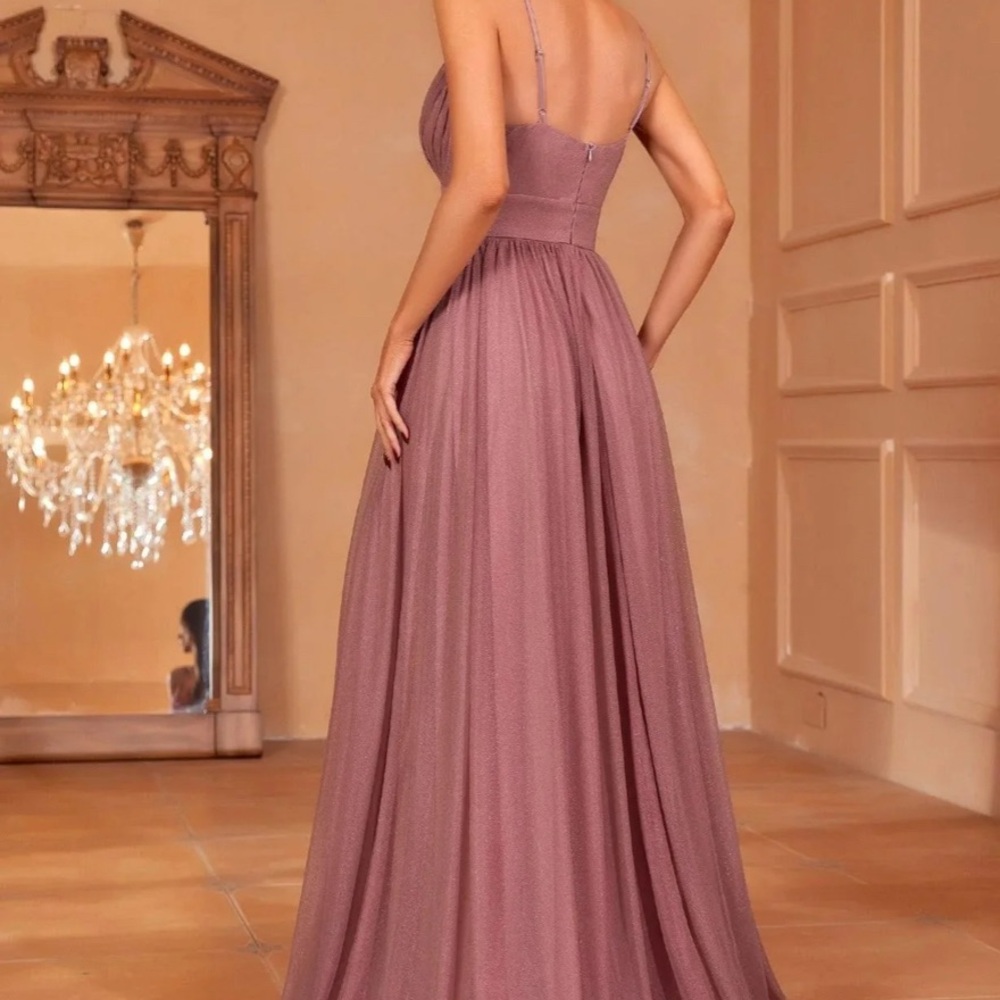 Solid A Line Cami Dress Elegant Mauve Evening Gown size PTP 20 length 49 - Picture 2 of 5